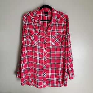 Cherry-red plaid button down shirt